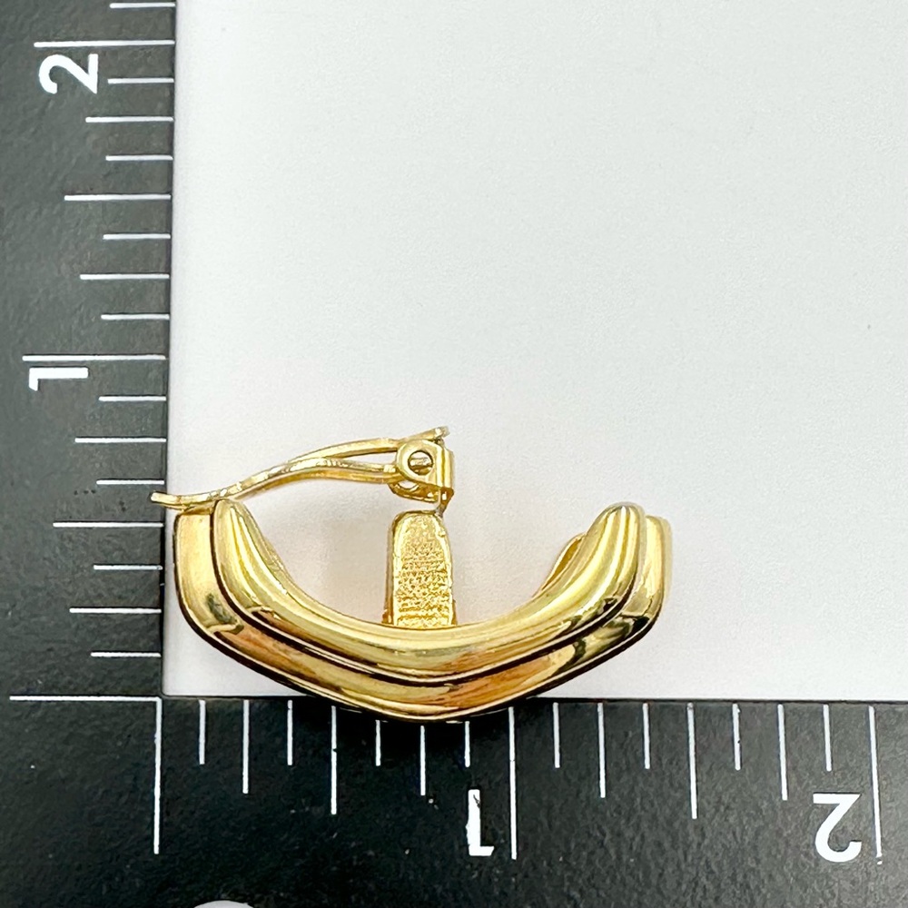 Erwin Pearl Vintage Chunky Gold 80s 90s Half Hoop Clip On Earrings - Picture 4 of 6